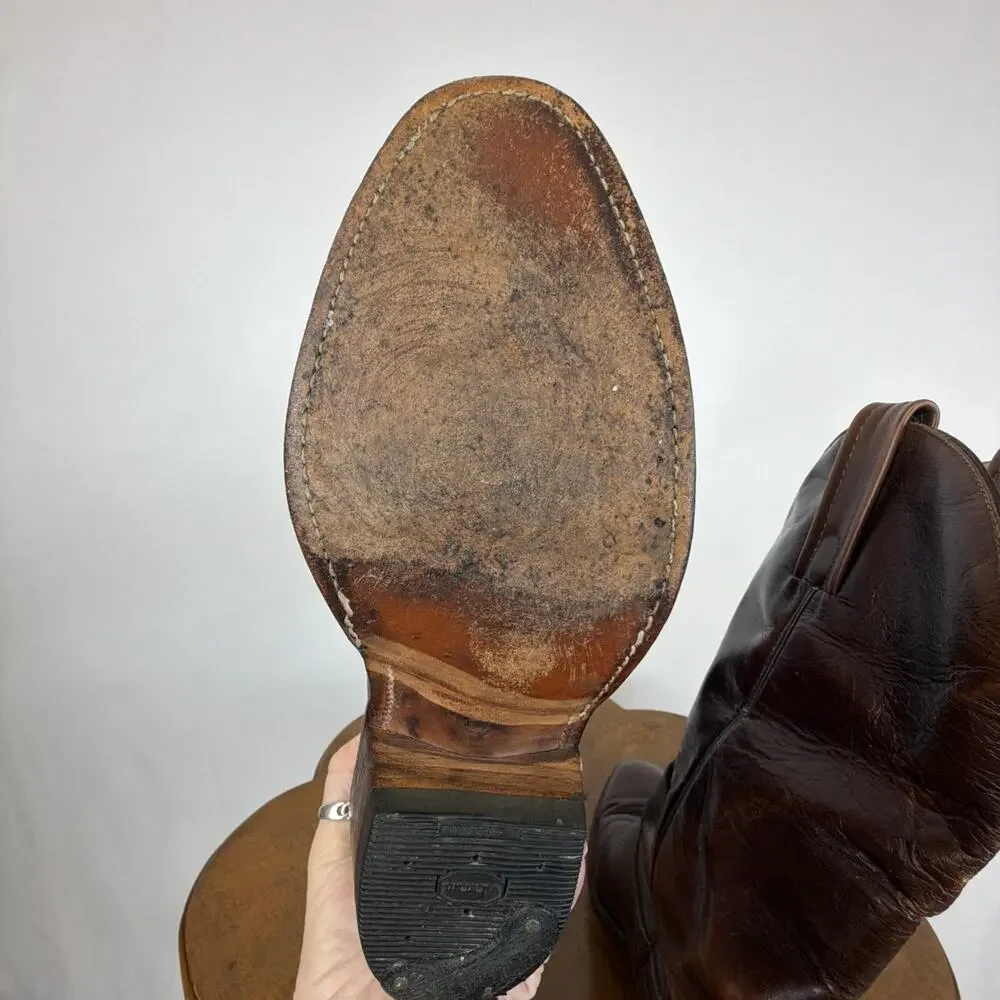 Frye Vintage Brown Leather Western Cowboy Boots Made in USA Men's 8.5D Heritage